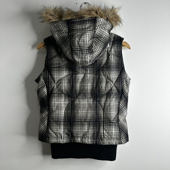 North Face Vest Womens Small P Plaid 600 Down Fill Hooded Faux Fur Puffer Jacket - Picture 8 of 16
